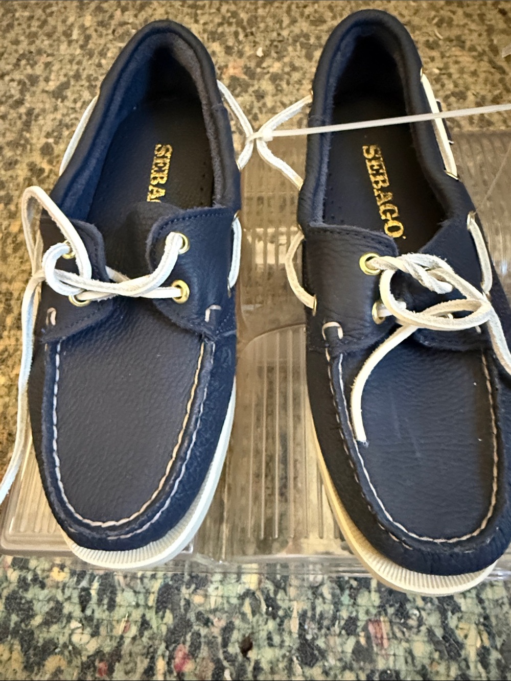 Sebago Women’s Navy and White Moccasin Boat Shoes